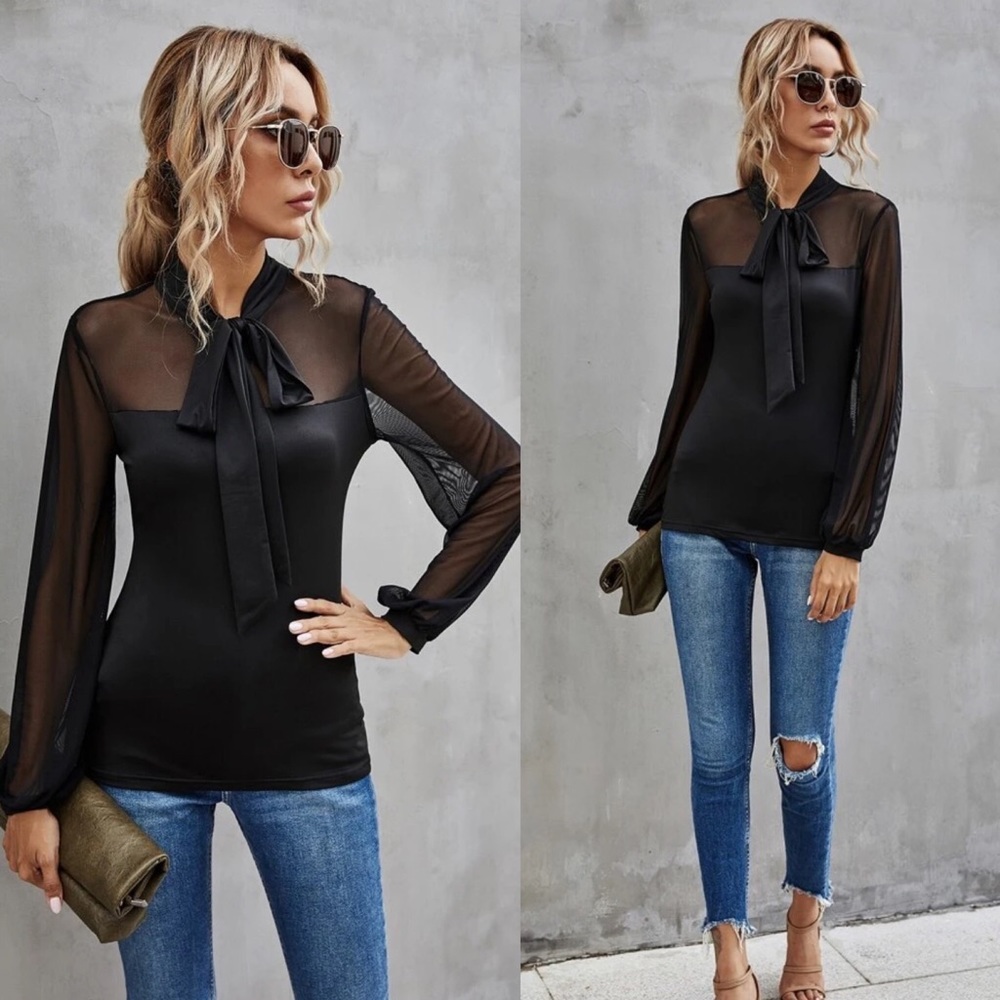 Black Front Tie Top - Picture 3 of 4